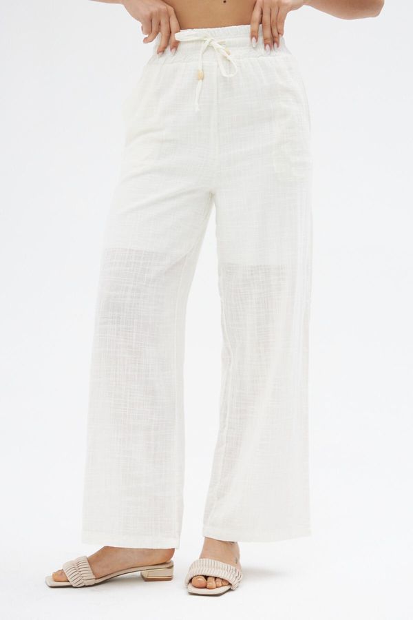 Laluvia Laluvia White Elastic Waist Linen Trousers