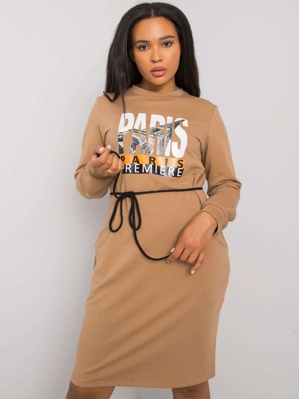 Fashionhunters Large camel dress with print