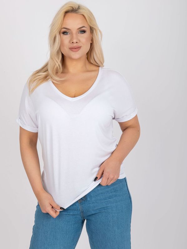 Fashionhunters Large size Dina white blouse with V-neck