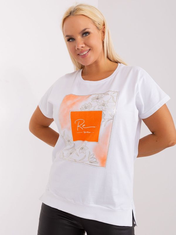 Fashionhunters Larger size cotton blouse in white and orange