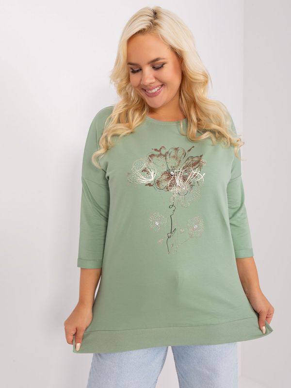 Fashionhunters Larger size pistachio blouse with appliqué