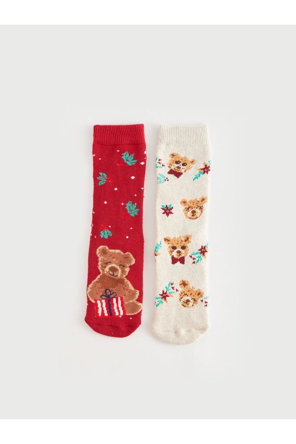 LC Waikiki LC Waikiki 2-Piece Christmas Themed Girls' Towel Socks