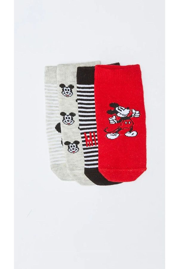 LC Waikiki LC Waikiki 4-Piece Mickey Mouse Patterned Baby Boy Socks