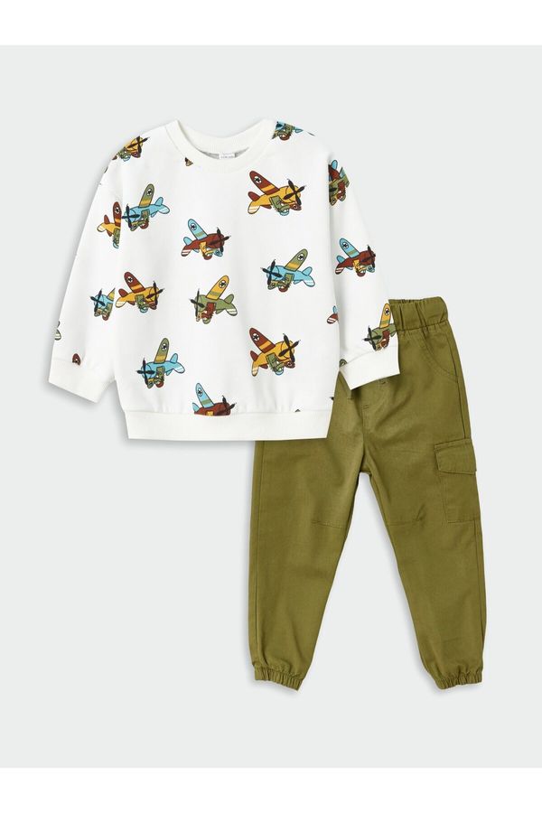 LC Waikiki LC Waikiki Baby Boy with Crew Neck Printed Sweatshirt and Pants 2-Pair Set