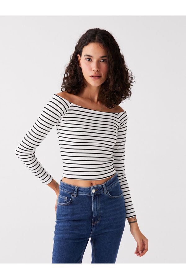 LC Waikiki LC Waikiki Boat Neck Striped Long Sleeve Women's T-Shirt