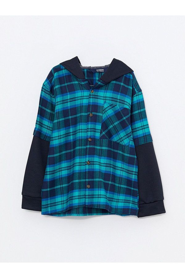 LC Waikiki LC Waikiki Boys' Hooded Plaid Long Sleeve Gabardine Shirt