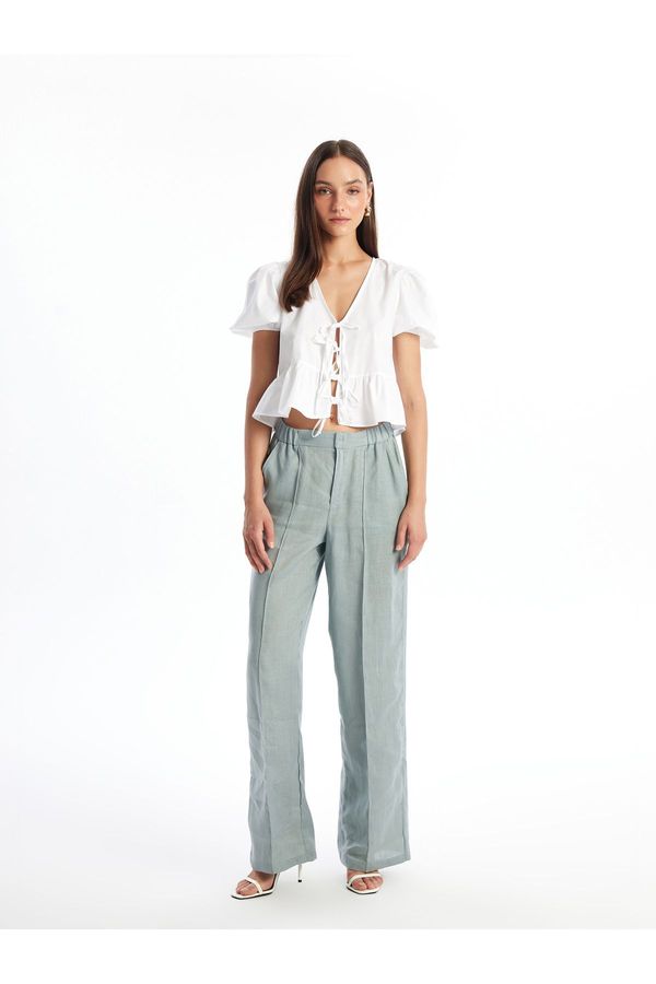 LC Waikiki LC Waikiki Comfortable Fit Straight Linen Women's Trousers with Elastic Waist