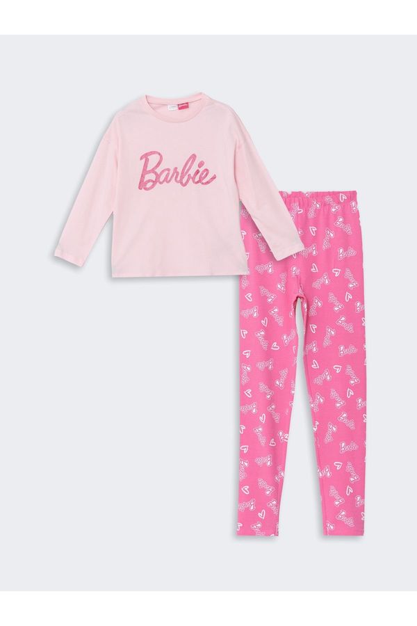 LC Waikiki LC Waikiki Crew Neck Barbie Printed Long Sleeve Girls Kids Pajamas Set