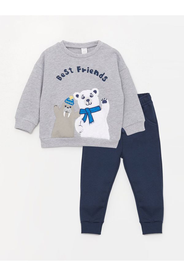 LC Waikiki LC Waikiki Crew Neck Long Printed Baby Boy Sweatshirt and Trousers 2-Set