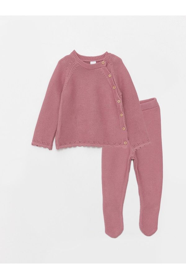 LC Waikiki LC Waikiki Crew Neck Long Sleeve Basic Baby Girl Knitwear Sweater and Trousers 2-Pack Set