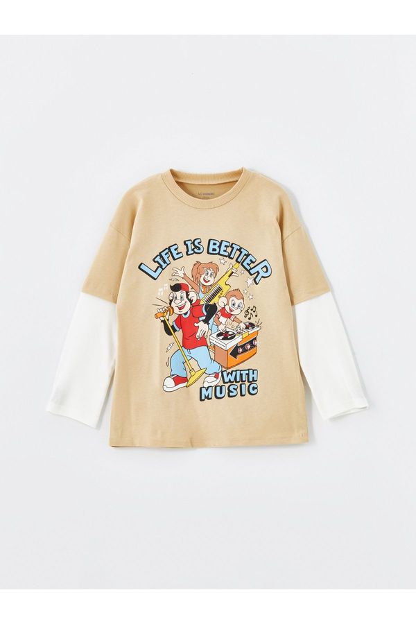 LC Waikiki LC Waikiki Crew Neck Long Sleeve Nostalgic Monkey Printed Baby Boy T-Shirt