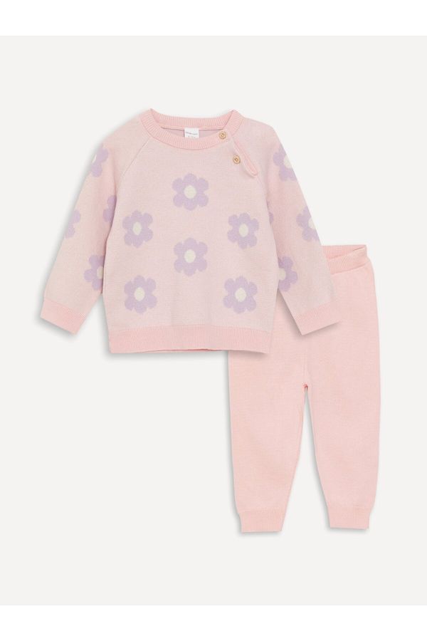 LC Waikiki LC Waikiki Crew Neck Long Sleeve Patterned Baby Girl Knitwear Sweater and Trousers Set of 2