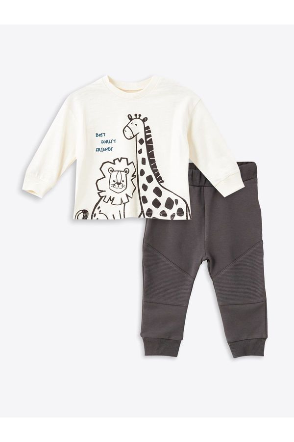 LC Waikiki LC Waikiki Crew Neck Long Sleeve Printed Baby Boy T-Shirt and Tracksuit Bottoms 2-piece Set