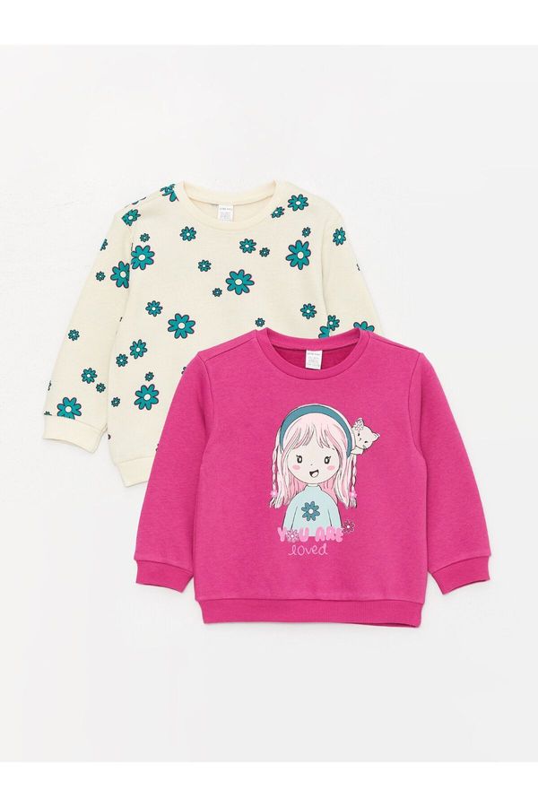 LC Waikiki LC Waikiki Crew Neck Long Sleeve Printed Baby Girl Sweatshirt 2 Pack