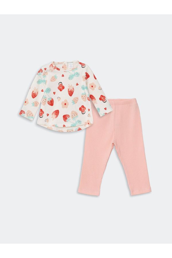 LC Waikiki LC Waikiki Crew Neck Long Sleeve Printed Baby Girl Sweatshirt and Tights 2-Piece Set