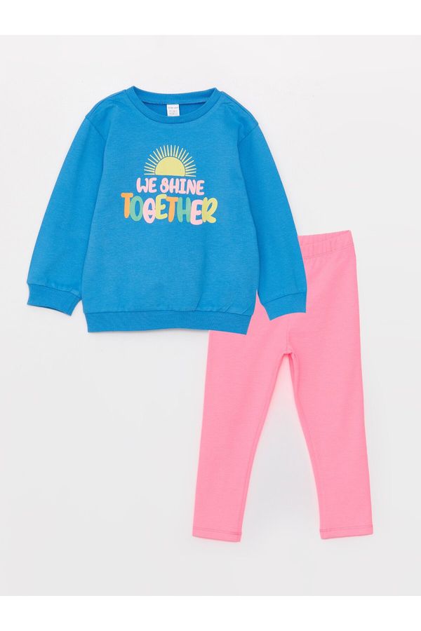 LC Waikiki LC Waikiki Crew Neck Long Sleeve Printed Baby Girl Sweatshirt and Tights 2-Piece Set