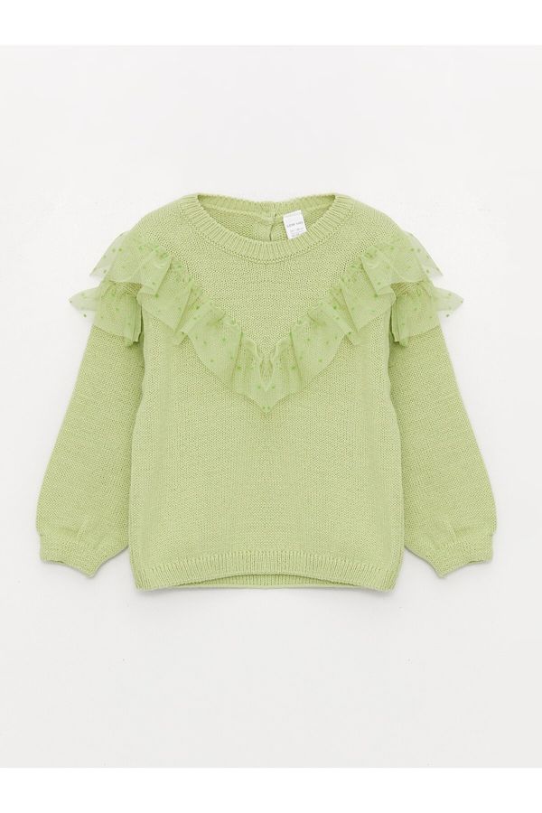 LC Waikiki LC Waikiki Crew Neck Long Sleeve Ruffle Detail Baby Girl Knitwear Sweater