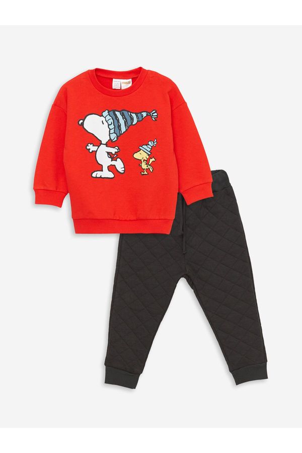 LC Waikiki LC Waikiki Crew Neck Long Sleeve Snoopy Printed Baby Boy Sweatshirt and Tracksuit Bottom 2-Set