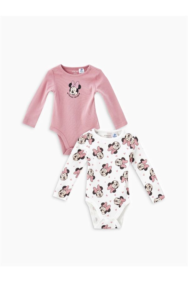 LC Waikiki LC Waikiki Crew Neck Minnie Mouse Printed Baby Girl Snap Bodysuit 2-Pack