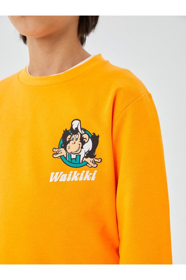 LC Waikiki LC Waikiki Crew Neck Nostalgic Monkey Printed Long Sleeve Unisex Kids Sweatshirt