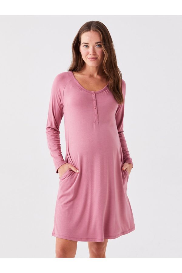 LC Waikiki LC Waikiki Crew Neck Plain Long Sleeve Maternity Nightgown