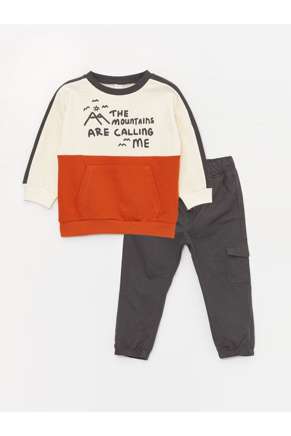 LC Waikiki LC Waikiki Crew Neck Printed Baby Boy Sweatshirt and Trousers 2-Set