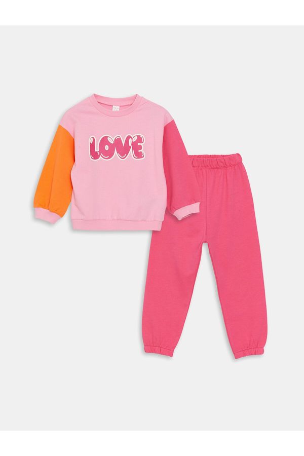 LC Waikiki LC Waikiki Crew Neck Printed Baby Girl Sweatshirt and Trousers 2-Piece Set