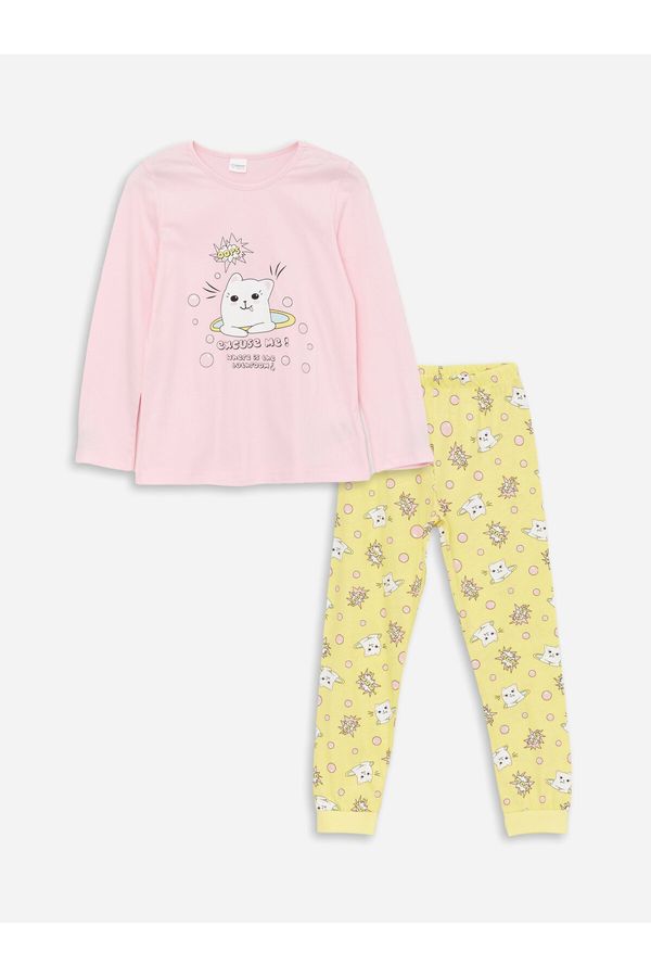 LC Waikiki LC Waikiki Crew Neck Printed Long Sleeve Girl's Pajama Set