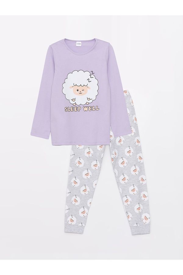 LC Waikiki LC Waikiki Crew Neck Printed Long Sleeve Girls Pajamas Set