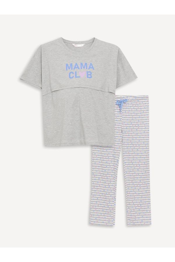 LC Waikiki LC Waikiki Crew Neck Printed Short Sleeve Maternity Pajamas Set