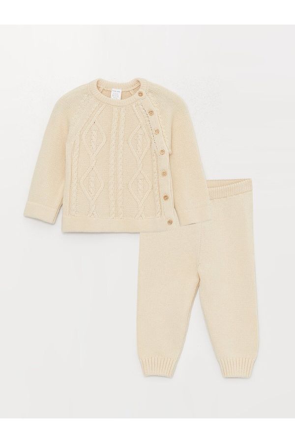 LC Waikiki LC Waikiki Crew Neck Self Patterned Long Sleeve Baby Boy Knitwear Cardigan and Trousers