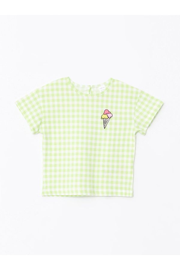 LC Waikiki LC Waikiki Crew Neck Short Sleeve Checkered Cotton Baby Girl T-Shirt