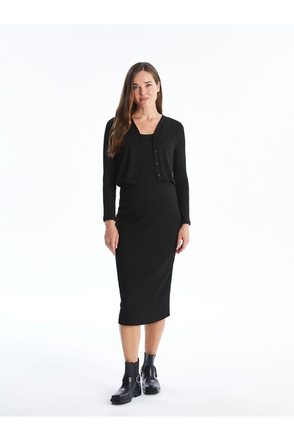 LC Waikiki LC Waikiki Crew Neck Women's Dress and Cardigan Set