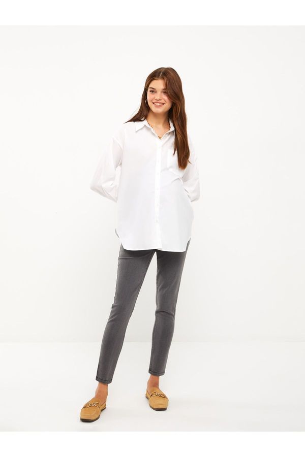 LC Waikiki LC Waikiki Front Button Closure Plain Long Sleeve Poplin Maternity Shirt