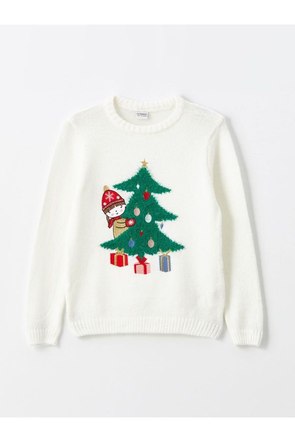 LC Waikiki LC Waikiki Girls' Crew Neck Christmas Themed Long Sleeve Knitwear Sweater