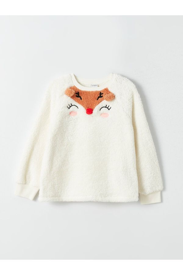 LC Waikiki LC Waikiki Girls' Crew Neck Embroidered Long Sleeve Plush Sweatshirt