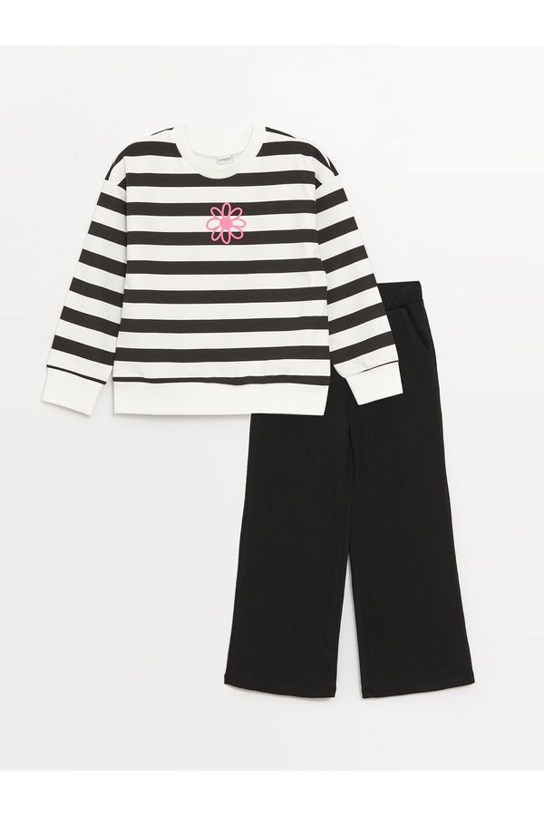 LC Waikiki LC Waikiki Girls' Crew Neck Striped Long Sleeve Sweatshirt and Sweatpants