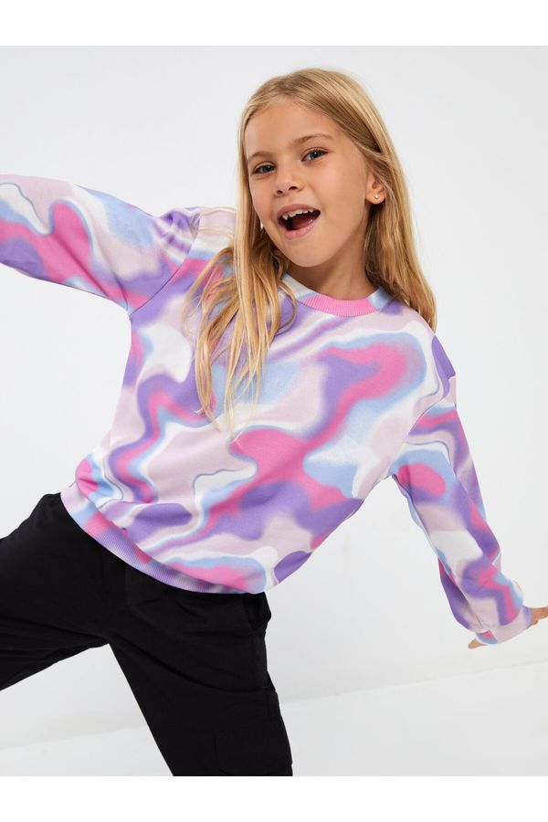 LC Waikiki LC Waikiki Girls' Crew Neck Tie-Dye Patterned Long Sleeve Sweatshirt