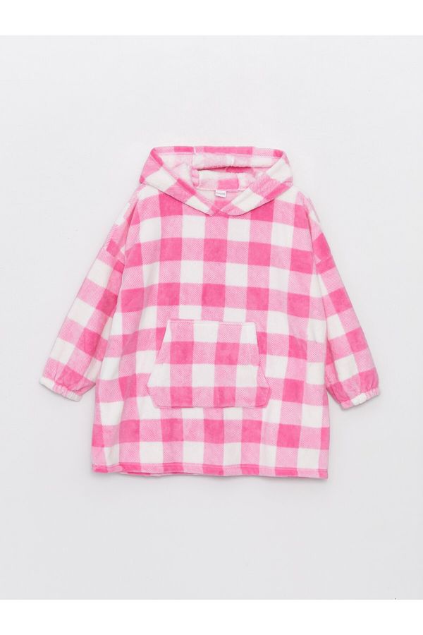 LC Waikiki LC Waikiki Girls' Hooded Plaid Long Sleeve Plush Pajamas Top