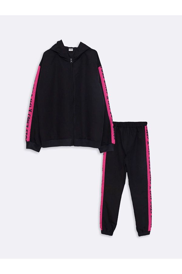 LC Waikiki LC Waikiki Girls' Hooded Printed Long Sleeve Tracksuit Set