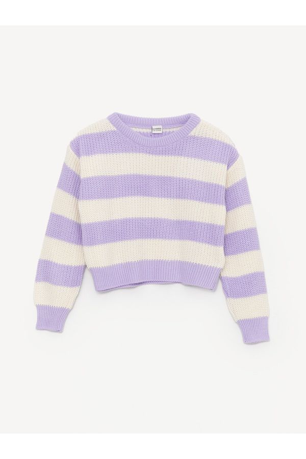 LC Waikiki LC Waikiki Girls Kids Crew Neck Striped Long Sleeve Crop Knitwear Sweater