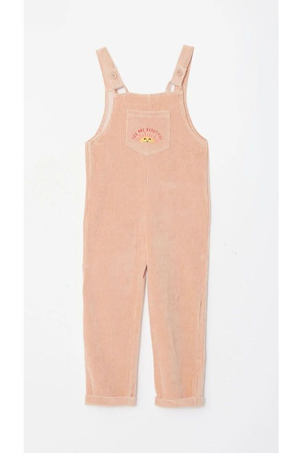 LC Waikiki LC Waikiki Girls' Square Neck Embroidered Strap Velvet Overalls