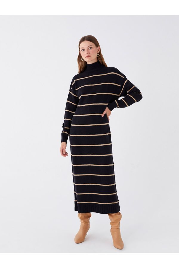 LC Waikiki LC Waikiki Half Turtleneck Striped Long Sleeve Women's Knitwear Dress