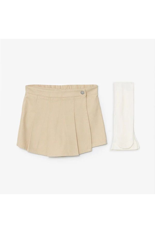 LC Waikiki LC Waikiki LCW baby Beige Elastic Waist Baby Girl Shorts Skirt and Tights 2-Piece Set