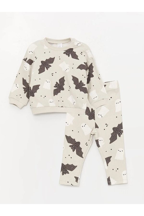 LC Waikiki LC Waikiki LCW Baby Crew Neck Long Sleeve Printed Baby Boy Sweatshirt and Leggings 2- Set