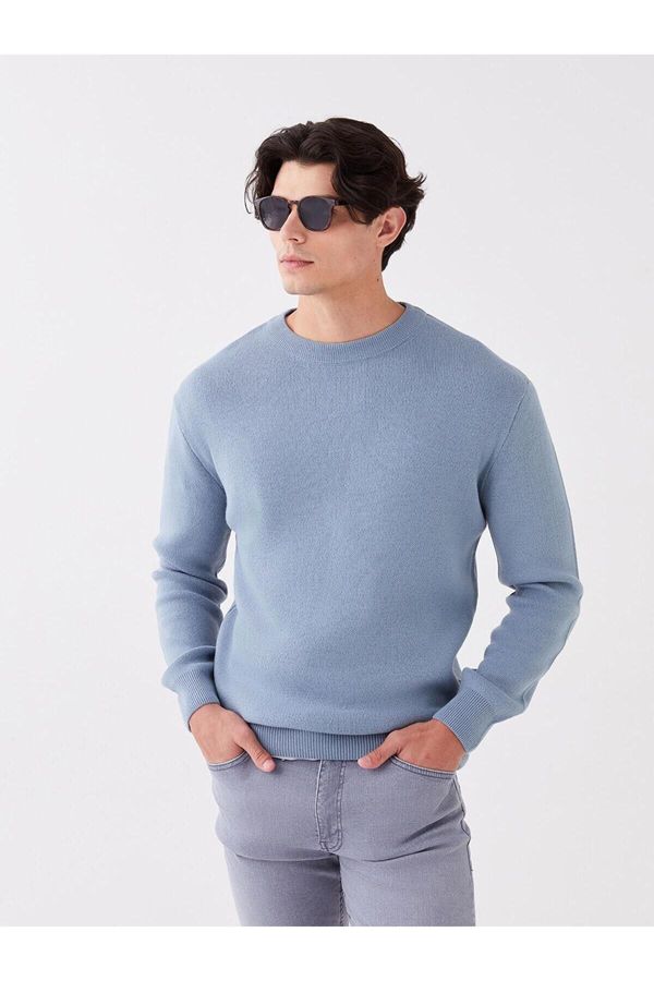 LC Waikiki LC Waikiki LCW Casual Matte Blue Crew Neck Long Sleeve Men's Knitwear Sweater