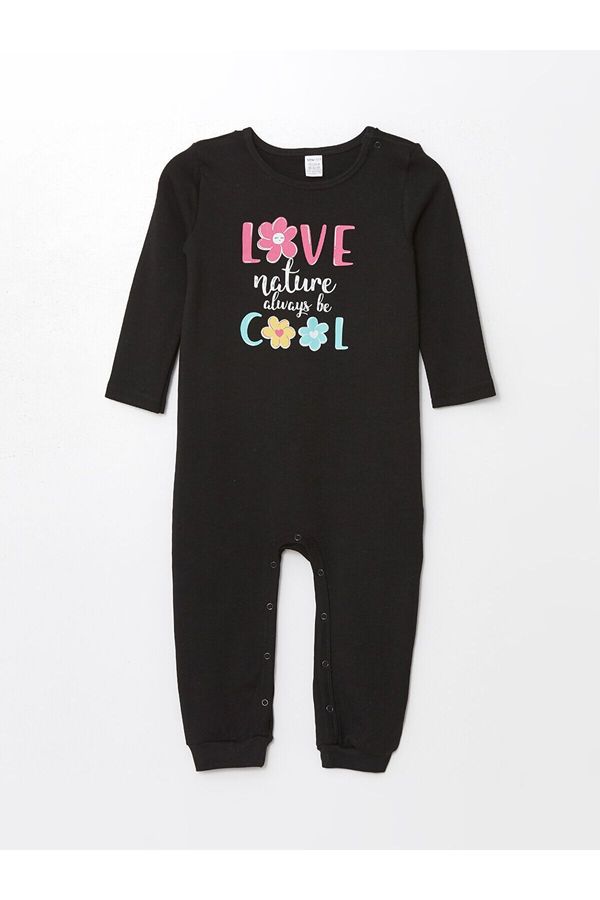 LC Waikiki LC Waikiki Lcw Crew Neck Long Sleeve Printed Baby Girl Jumpsuit