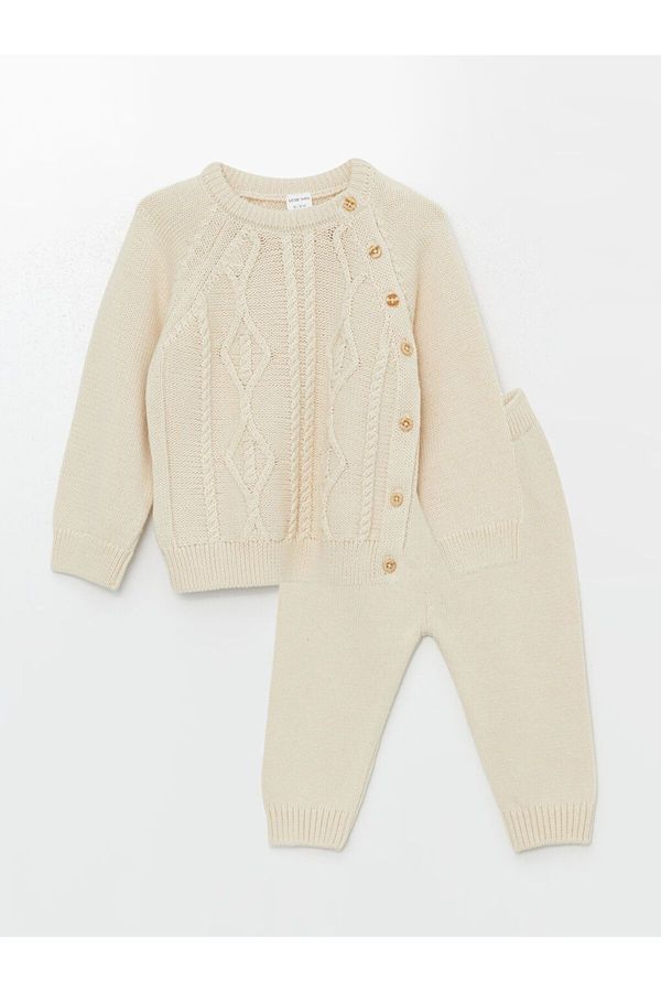 LC Waikiki LC Waikiki LCW Crew Neck Patterned Baby Boy Cardigan and Trousers Bottom 2-Piece Set