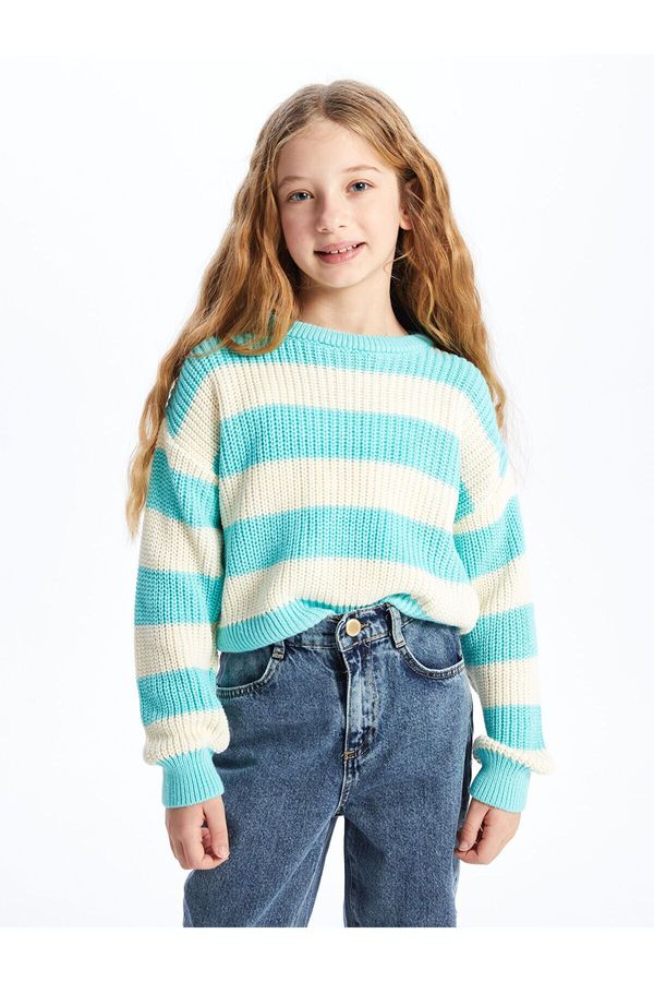 LC Waikiki LC Waikiki Lcw Crew Neck Striped Long Sleeve Girl's Crop Knitwear Sweater