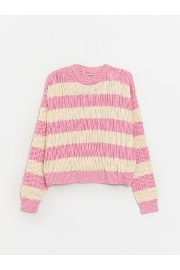 LC Waikiki LC Waikiki Lcw Crew Neck Striped Long Sleeve Girl's Crop Knitwear Sweater